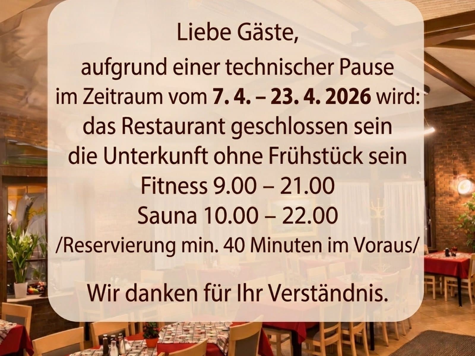 technical break from 7.4.-23.4.2026
