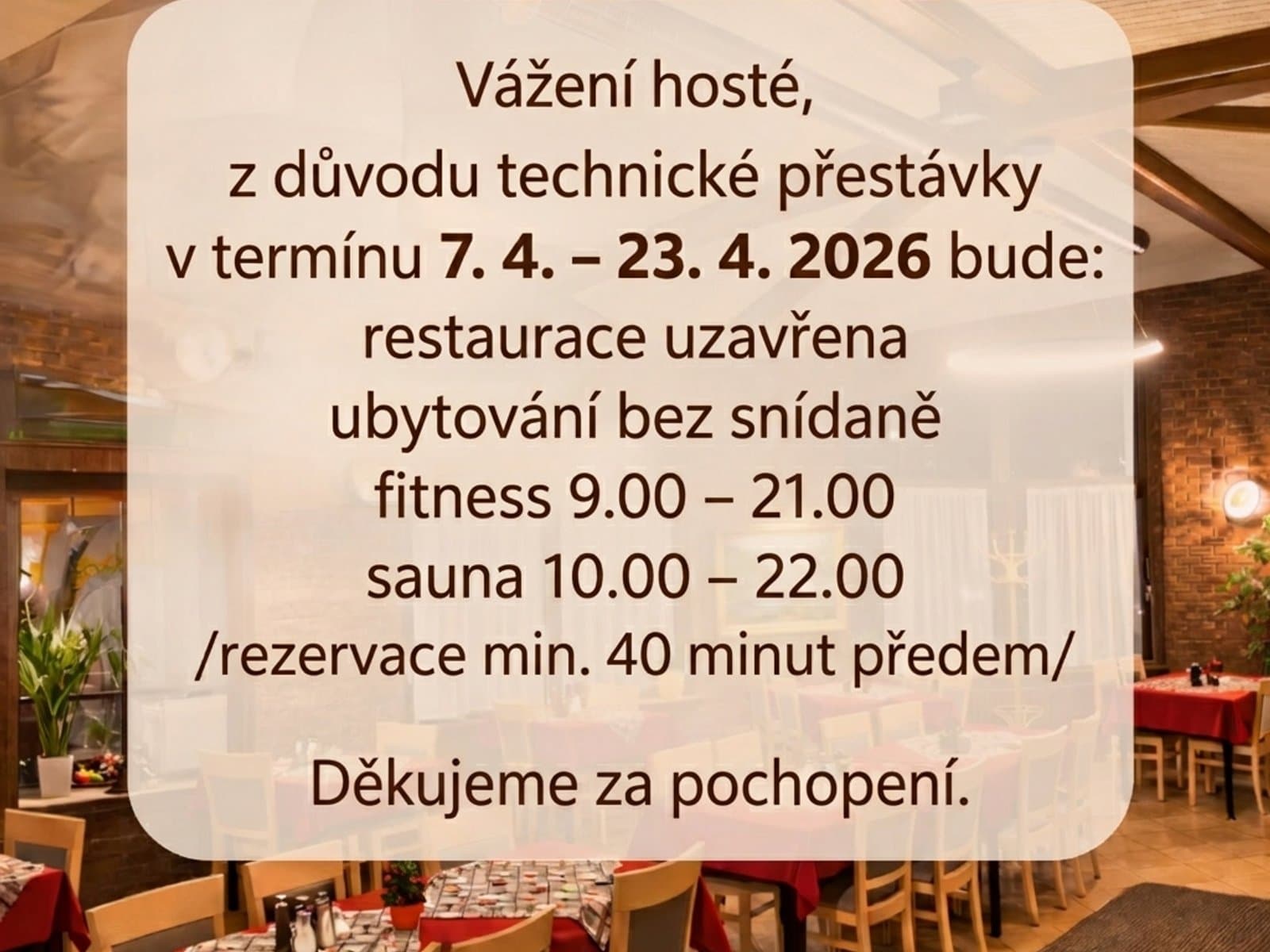 technical break from 7.4.-23.4.2026